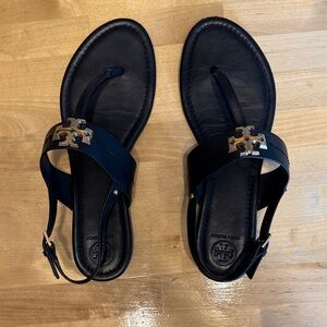 Tory Burch Black Sandals with Gold Accents